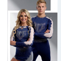 Uniforme de Animadoras Personalizado de Manga Larga con Paneles de Malla y Pedrería, Uniforme Unisex para Equipos de Animadoras, Ropa para Competencia y Actuaciones