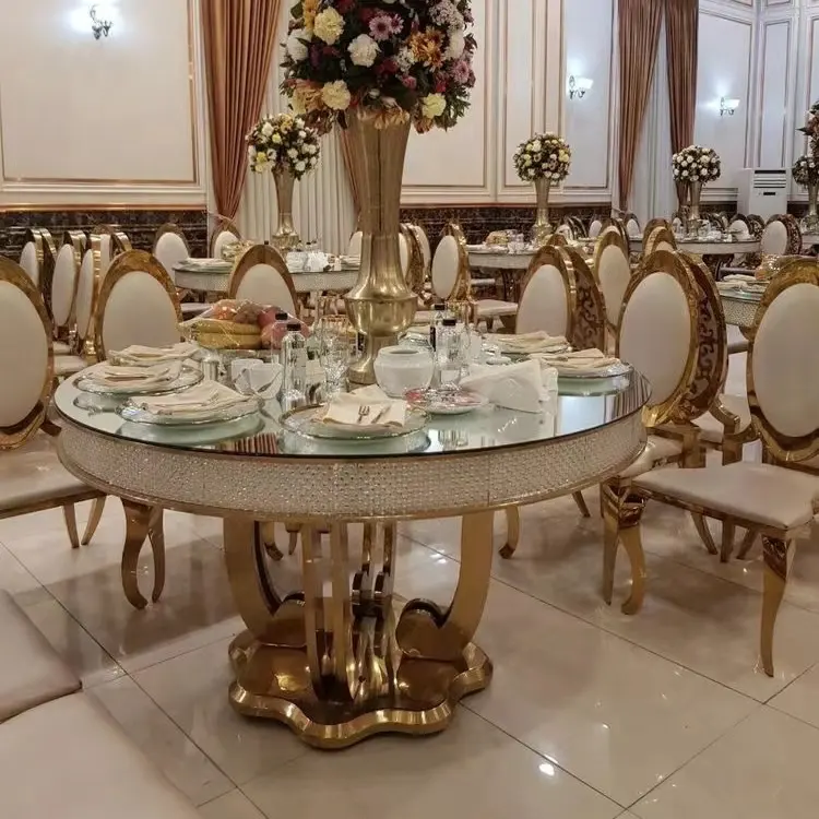 Modern Hotel Banquet Luxury Wedding Tables With Metal Base Marble Top Gold Stainless Steel Dining Table