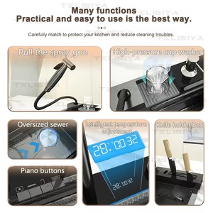 Nuovo Lavello da <span class=keywords><strong>Cucina</strong></span> Nero 2026 con Tecnologia Nano a Nido d'Ape SUS, Pannello Digitale Smart Piano e Rubinetto con Pistola Spray - Product Image 4