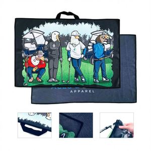 Ensemble de serviettes de golf bleues pliables en trois parties, en microfibre de polyester et coton très résistantes, motif gaufré, avec grand mousqueton et logo - Product Image 1