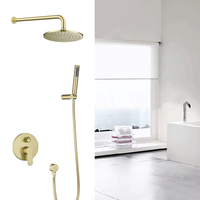 Pommeau de douche brossé en laiton doré de luxe avec motifs de pluie et de massage Ensemble de douche dissimulé à poignée unique pour salle de bain