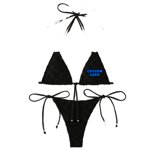 Ensemble de maillot de bain bikini micro sexy noir personnalisé, imprimé, grande taille, en nylon, pour la plage, mini string, 2 pièces, bikini string pour femmes, respectueux de l'environnement - Product Image 1