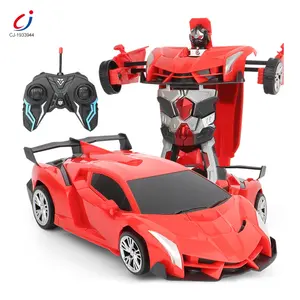 Chengji plastic toys 5 channel 1: 18 rc one button automatic deformation robot remote control car for kids