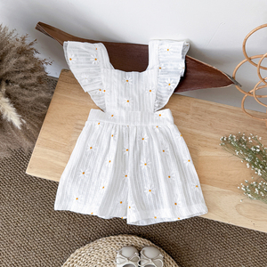 Pagliaccetto estivo lavorato a maglia per bambine e bambine <span class=keywords><strong>pantaloncini</strong></span> con bretelle a collo quadrato senza maniche con stampa floreale tute comode da bambino - Product Image 5