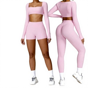 Women's High Waist Seamless <b>Pink</b> Sports <b>Leggings</b> Set With Ruched Butt Design For Yoga <b>Gym</b> Training Activewear Shorts - Product Image 1