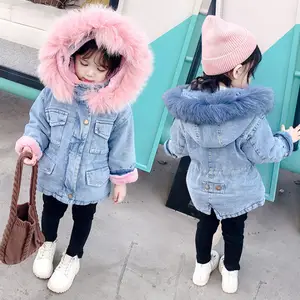 CCYH Mantel Musim Dingin Gadis, Jaket Denim Hoodie Bulu Palsu dengan Lengan Panjang Kustom untuk Anak Perempuan