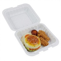 Boîte repas jetable en plastique monobloc 8x8 pouces, compatible micro-ondes, style simple, pour hamburger à l'américaine