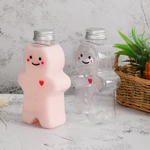 Bouteille en plastique pour homme, 500ML, pain d'épices de noël, boisson à bulles, lait, thé, mignon, dessin animé, PET, bouteille de jus