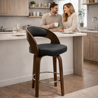 Chaise de bar tendance pivotante, tabouret de comptoir avec siège en PU, structure en contreplaqué, grain de bois pour cuisine et restaurant, hauteur de siège 75 cm