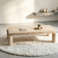 Table basse rectangulaire style Wabi-sabi avec socle bas en marbre travertin beige pour la décoration de la maison, meubles de salon