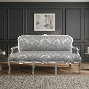 Sofá de madera satinada gris estilo Luis XV más vendido para apartamentos, hoteles o villas a precio de mercado - Product Image 3