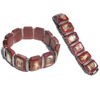 Bracelets réligieux de 6mm, en bois, avec assortiment d'images catholique, icônes de la religion, bijoux extensibles
