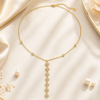 SUMMLY Collier Lariat Trèfle Coloré en Acier Inoxydable Plaqué Or 18K avec Chaîne Satellite CZ, Bijou Délicat pour Femme, Idéal au Quotidien, Cadeau