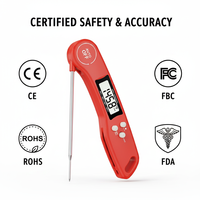 Termometer Makanan Digital Bacaan Instan dengan Lampu Latar, Termometer Daging untuk Memasak, BBQ, Panggangan, Akurasi Tinggi Probe 2-3 detik, Merah