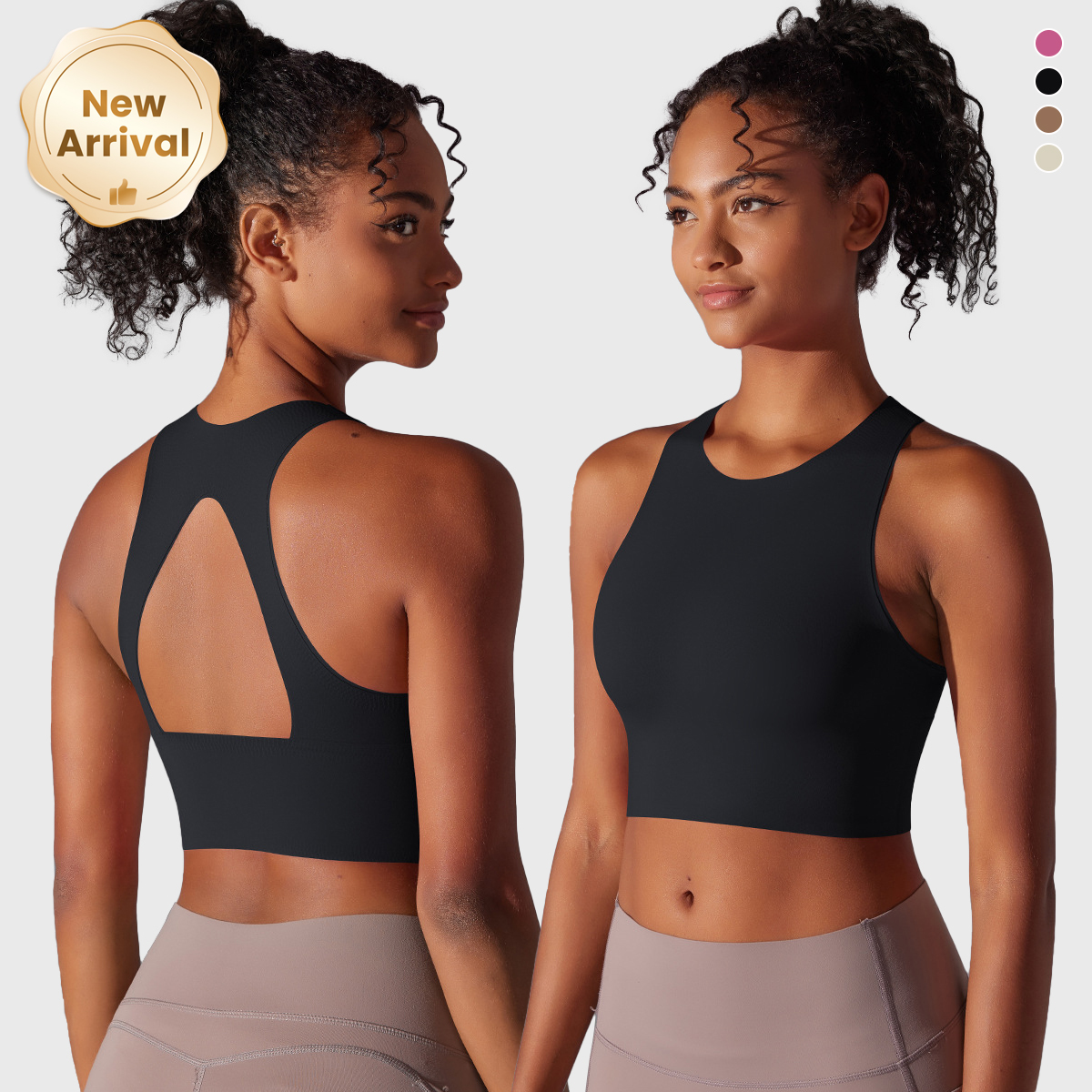 Women's XL Size High Support Double-Sided Brocade Hollow Back Yoga Bra Front Logo Breathable Sports Pilates Underwear