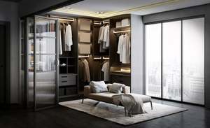 Luxury High End Walk in Closet with <b>Glass</b> Door Modern Design Italian Style Wooden Wardrobe - Product Image 3