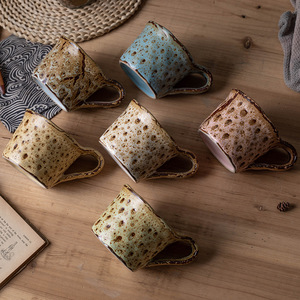 Vintage Kiln Change Leopard Print Coarse Pottery <b>Mugs</b> Advanced American Latte Breakfast Cups - Product Image 4