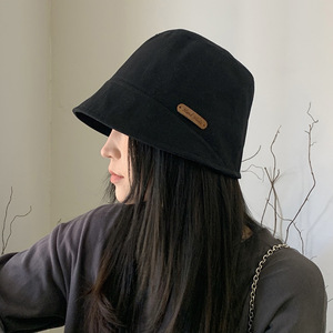 <b>Bucket</b> <b>Hat</b> Black Viscose Fiber Sun Protection Breathable Fisherman <b>Hat</b> Women's Summer Outing Korean Style <b>Large</b> Head - Product Image 1