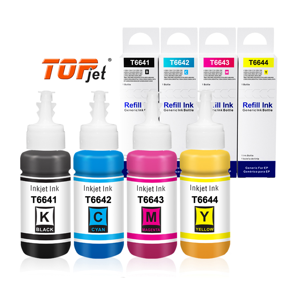 Topjet бутылка 664 T6641 6642 6643 набор для заправки 6644 чернила на водной основе объемные красящие чернила совместимы для принтера Epson L355 L382 L100 L210