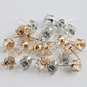 Loose Diamond Earring <b>Posts</b> <b>Round</b> Cubic Zirconia Gold Silver Plated Jewelry Findings For DIY Handmade Accessories - Product Image 1
