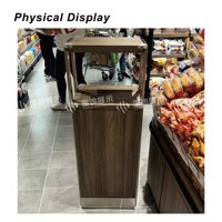 Table de Dégustation en Bois avec Cadre en Acier Inoxydable et Poubelle Intégrée pour Supermarché