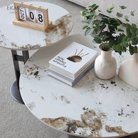 Stock Grande Vente Table Basse Ronde Contemporaine Gigogne Métal Noir Côté Verre Marbre 2 Pièces Table Basse de Thé Ensemble Table Centrale