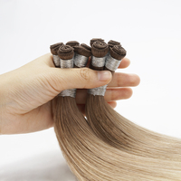 Extensiones de Cabello Humano Rubio con Trama Cosida a Mano para Cabello Fino, Sin Volumen, Sin Pegamento, 100% Cabello Remy, Hechas a Mano con Precisión