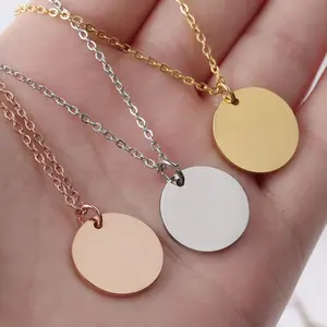 Stainless Steel Silver 18K Gold Rose Gold Black Plated Round Disc Tags Necklaces Text Jewelry Necklace