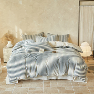 Nouvel Arrivage 2026 : Ensemble de Literie 4 Pièces, Housse de Couette en Mélange de Coton et <span class=keywords><strong>Lin</strong></span> A-Spec 100%, Drap Housse Rayé Teint en Fil avec Poches Profondes - Product Image 4