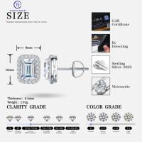 Boucles d'oreilles clous Hiphop en argent 925 plaqué or 18 carats avec moissanite taille émeraude