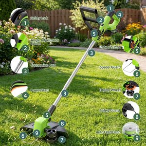 Débroussailleuse sans fil 21V en acier inoxydable, coupe-bordures de pelouse 12 pouces, alimentation automatique de la ligne, coupe-herbe à batterie rechargeable GT-4003 sans fil - Product Image 4