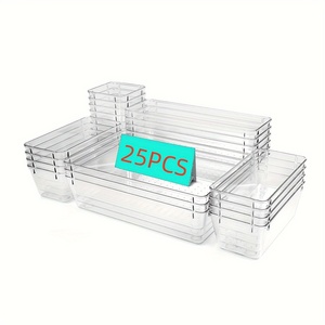 Set di 25 Organizzatori <span class=keywords><strong>per</strong></span> <span class=keywords><strong>Cassetti</strong></span> Multifunzionali Trasparenti, <span class=keywords><strong>Contenitori</strong></span> in Plastica Impilabili <span class=keywords><strong>per</strong></span> Cucina - Product Image 1