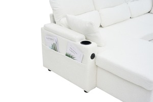 Sofá cama convertible 2 en 1, cama futón seccional en forma de L con almacenamiento, puertos USB, portavasos y chaise reversible - Product Image 5