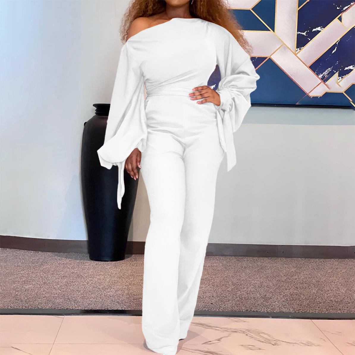 2021 European and American Jumpsuit Fashion Womens Ruffled Shawl