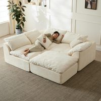 Canapé convertible moderne en L, à assise profonde et inclinable, sans structure, surdimensionné 3 places, en tissu chenille écologique compressé