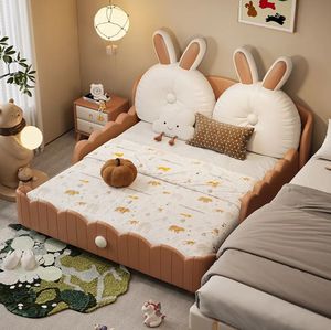 Letto Villa da Principessa per Bambini Letto Morbido per <span class=keywords><strong>Bambina</strong></span> Letto di Lusso Carino con Doppie Orecchie di Coniglio per Studenti delle Scuole Elementari in Legno Massello - Product Image 4