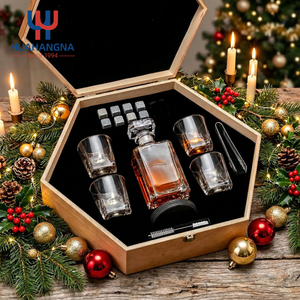 Luxury Crystal Liquor Whiskey Decanter Set with 4 Drinking Glasses & 8 Stones in Hexagonal Wooden Gift <b>Box</b> for Men Groomsmen Bar - Product Image 2