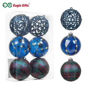 Eaglegifts供应商6厘米豪华深蓝色塑料闪光圣诞树装饰球