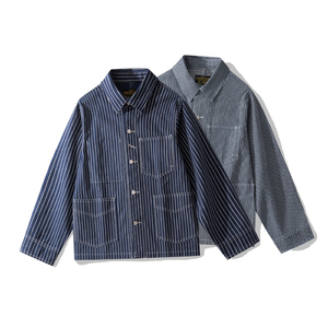 Veste <span class=keywords><strong>Homme</strong></span> Simple Boutonnage 100% Coton Rayée avec Poches Poitrine pour Tenue de <span class=keywords><strong>Travail</strong></span> Automne/<span class=keywords><strong>Hiver</strong></span> Vêtements Cargo Fournisseur Populaire - Product Image 1