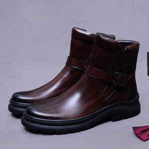 Nouvelles bottines à enfiler en cuir véritable pour homme, modèle de luxe personnalisé, collection printemps. Chaussures légères à semelles épaisses en cuir véritable. - Product Image 4