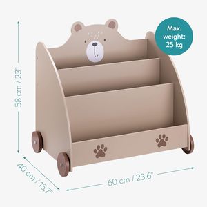 Étagère à livres en bois vert à trois niveaux pour enfants avec armoire de rangement pour jouets et table à roulettes pour salon ou hôtel - Product Image 2