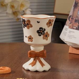 Mug en <span class=keywords><strong>céramique</strong></span> <span class=keywords><strong>à</strong></span> pied haut, motif floral <span class=keywords><strong>émail</strong></span>lé, cadeau d'anniversaire, cadeau d'accompagnement, couple mignon, style chinois, style Instagram - Product Image 5