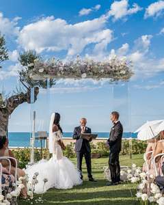 Decoración de Boda Personalizable de PVC Acrílico <span class=keywords><strong>Transparente</strong></span> con <span class=keywords><strong>Fondo</strong></span> de Arco BJ220102 para Salón de Bodas y Escenario - Product Image 1