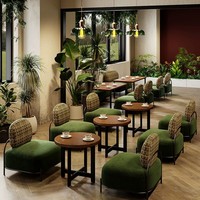 Ensemble de mobilier de restaurant moderne sur mesure : tables à manger, chaises, banquettes de loisirs, canapés pour usage commercial, idéal pour l'extérieur, les hôtels et la restauration.