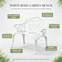 Ensemble table et chaises de jardin en aluminium moulé blanc, durable, pour deux personnes, style moderne, pour extérieur, villa, balcon
