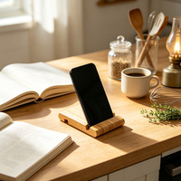 Support de téléphone en bambou personnalisé pour bureau, idéal pour les personnes paresseuses, adapté aux rangements de bureau et aux bureaux à domicile