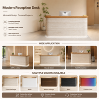 Comptoir de réception texturé avec bordure en bois massif, éclairage LED, logo personnalisé, comptoir de caisse pour spa, salon, clinique