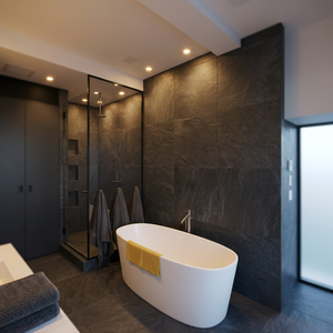 Revêtement mural en pierre de lave noire Flatstone Ocean, durable, écologique, anti-acide, design moderne, pour usage intérieur/extérieur, garantie 5 ans - Product Image 1