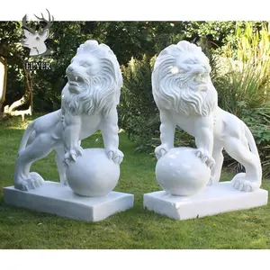 Hot Sale Outdoor Decoration Modern Natural Stone Life Size Lion Marble Sculpture Garden Lion Marble Statue