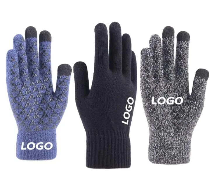 custom logo Winter Knit Gloves Touchscreen Warm Thermal Soft Elastic Cuff Texting Anti-Slip gloves for Women Men